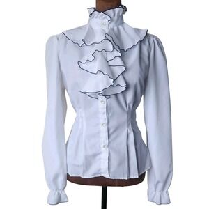 Romantic Victorian Style Ruffle Blouse Academia Vintage White Size M Top Womens